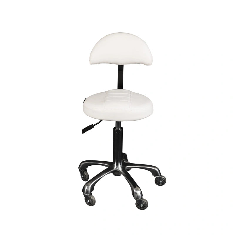 White office chair with black metal base on a white background