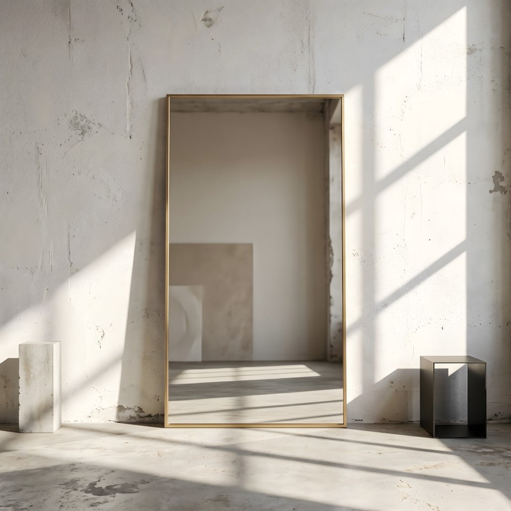 Bargain For You Contemporary Classic Thin Mirror Brass Wall Mounted Front View Rustic Salon