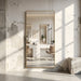 Bargain For You Contemporary Classic Thin Salon Mirror Brass Wall Mounted Front View Rustic Salon Front View