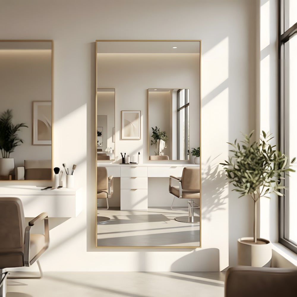 Bargain For You Contemporary Classic Thin Salon Mirror Brass Wall Mounted Front View