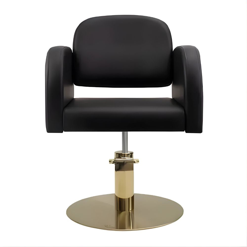 DSSE Amalfi Salon Chair Black Round Aluminium Brushed-Gold-Base-Front-Side-View