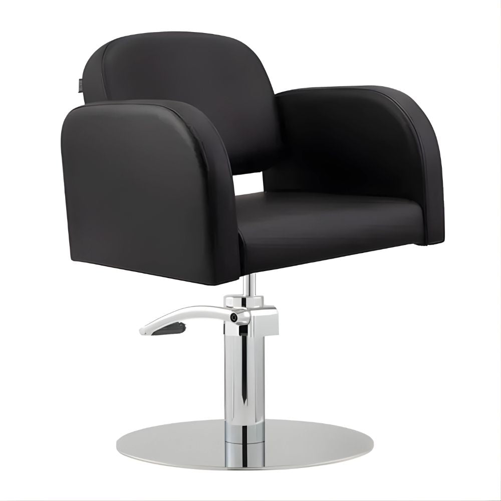 DSSE Amalfi Salon Chair Black Round Chrome Base Front Side View