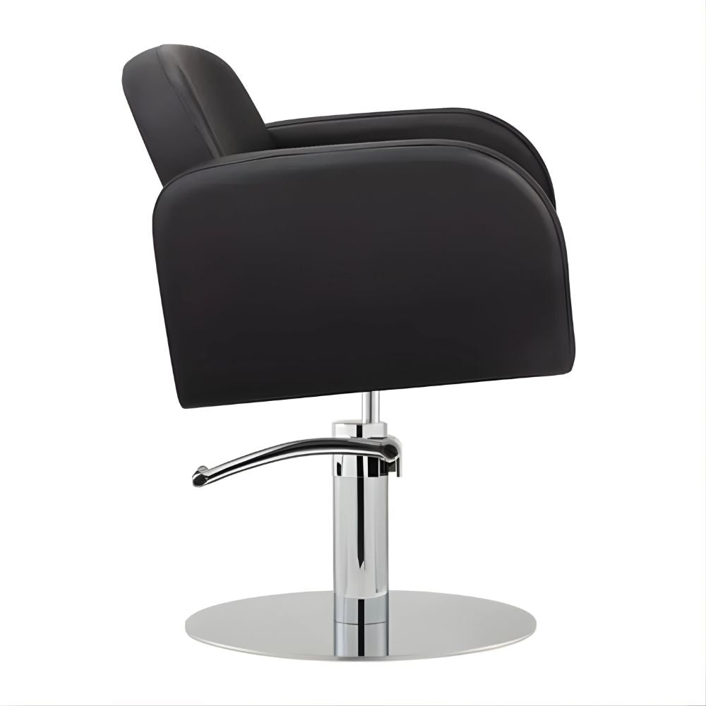 DSSE Amalfi Salon Chair Black Round Chrome Base Side View