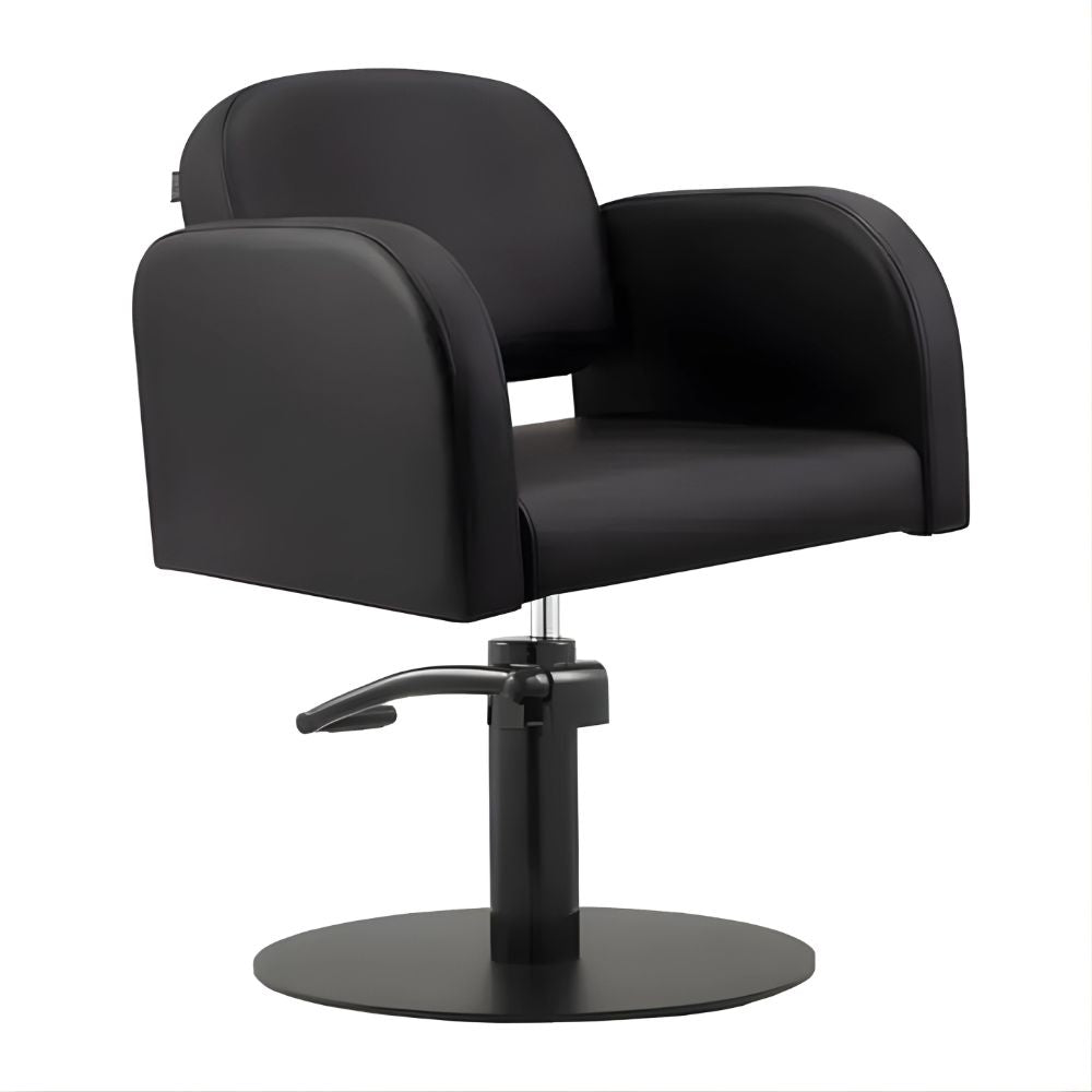 DSSE Amalfi Salon Chair Black Round Flat Satin Black Base Front Side View