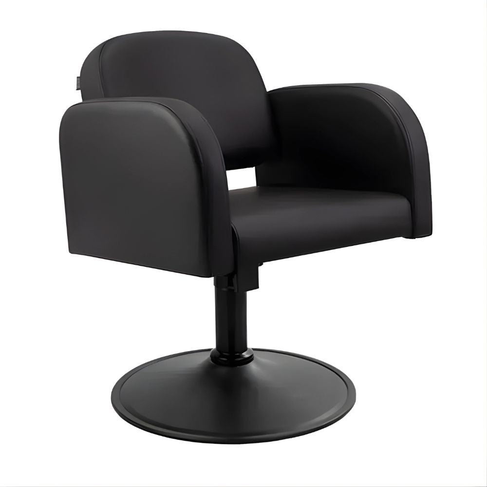 DSSE Amalfi Salon Chair Black Round Matte Black Base Front Side View