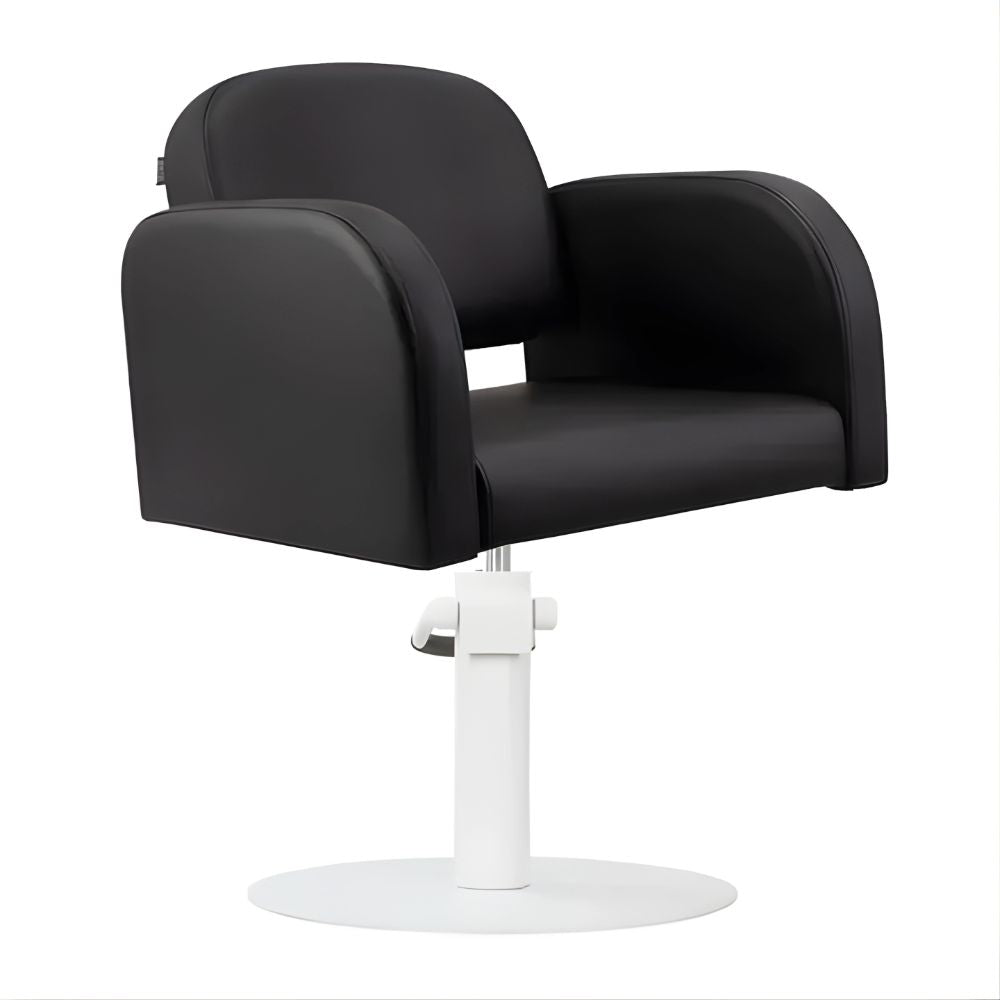 DSSE Amalfi Salon Chair Black Round White Base Front Side View