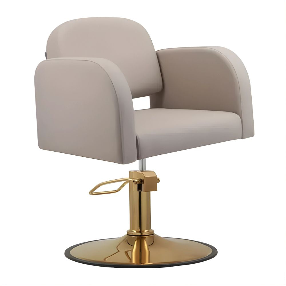 DSSE Amalfi Salon Chair Latte Round Aluminium Brushed Gold Base Front Side View