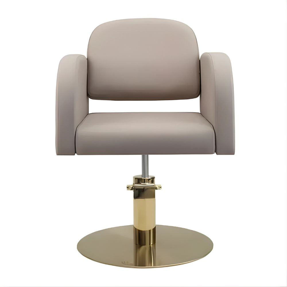 DSSE Amalfi Salon Chair Latte Round Aluminium Brushed Gold Base Front View