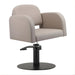 DSSE Amalfi Salon Chair Latte Round Flat Satin Black Base Front Side View