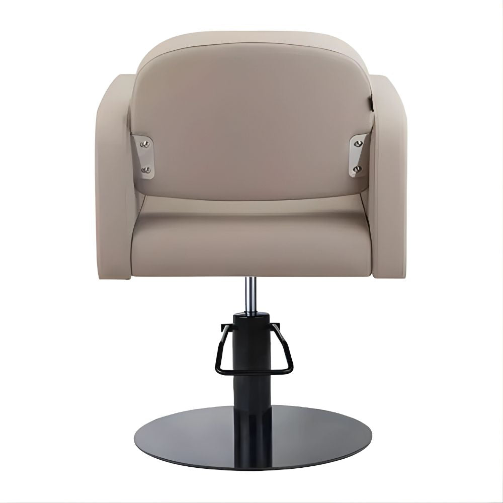 DSSE Amalfi Salon Chair Latte Round Flat Satin Black Base Rear View