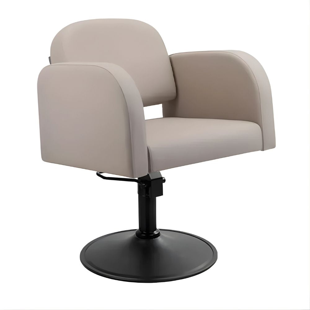 DSSE Amalfi Salon Chair Latte Round Matte Black Base Front Side View