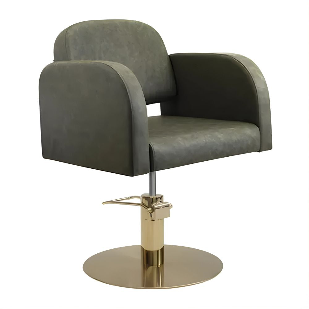DSSE Amalfi Salon Chair Olive Mist Round Aluminium Brushed Gold Base Front Side View
