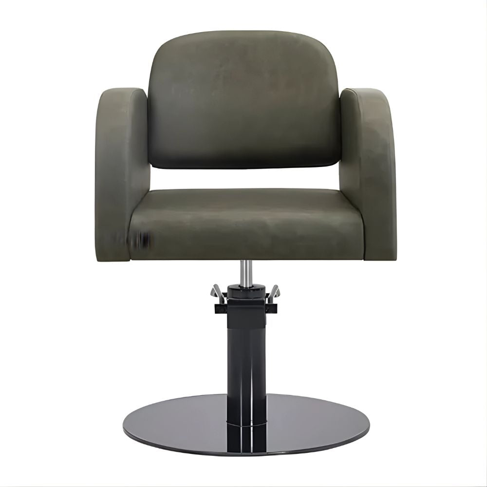 DSSE Amalfi Salon Chair Olive Mist Round Black Gloss Base Front View