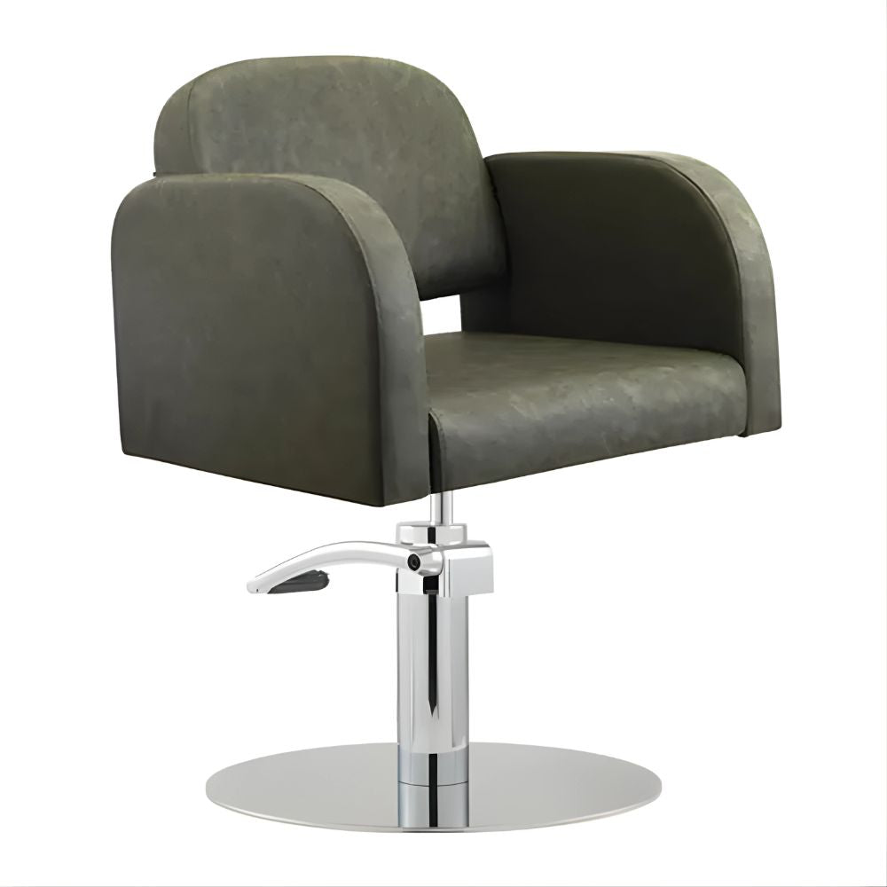 DSSE Amalfi Salon Chair Olive Mist Round Chrome Base Front Side View