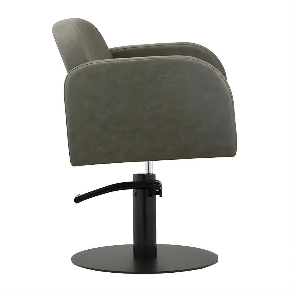 DSSE Amalfi Salon Chair Olive Mist Round Flat Satin Base Side View