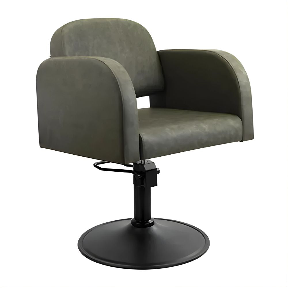 DSSE Amalfi Salon Chair Olive Mist Round Matte Black Base Front Side View