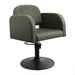 DSSE Amalfi Salon Chair Olive Mist Round Matte Black Base Front Side View