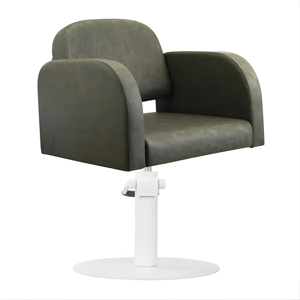 DSSE Amalfi Salon Chair Olive Mist Round White Base Front Side View