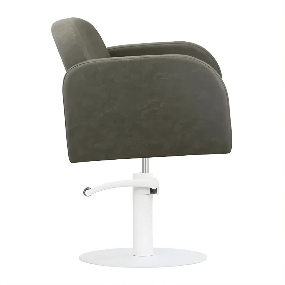 DSSE Amalfi Salon Chair Olive Mist Round White Base Side View