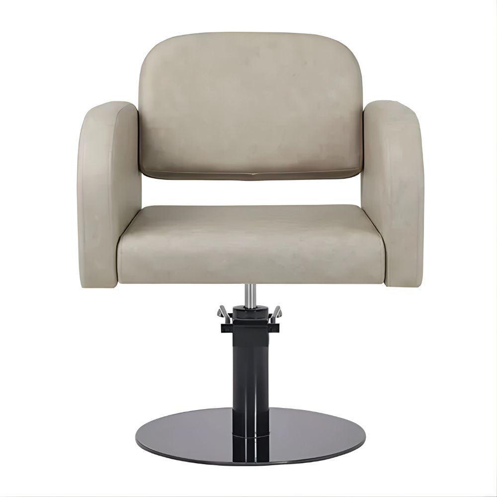 DSSE Amalfi Salon Chair Taupe Round Black Gloss Base Front View