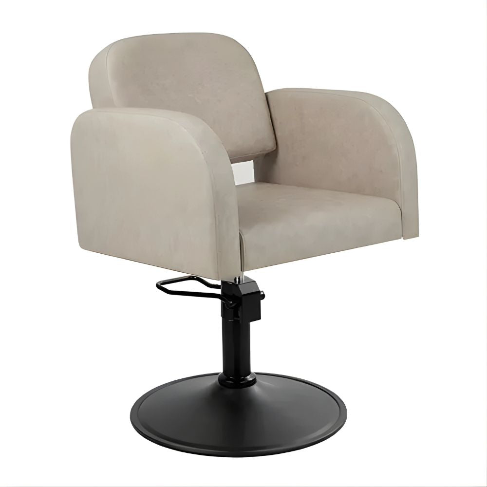 DSSE Amalfi Salon Chair Taupe Round Matte Black Base Front Side View