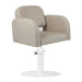 DSSE Amalfi Salon Chair Taupe Round White Base Front Side View