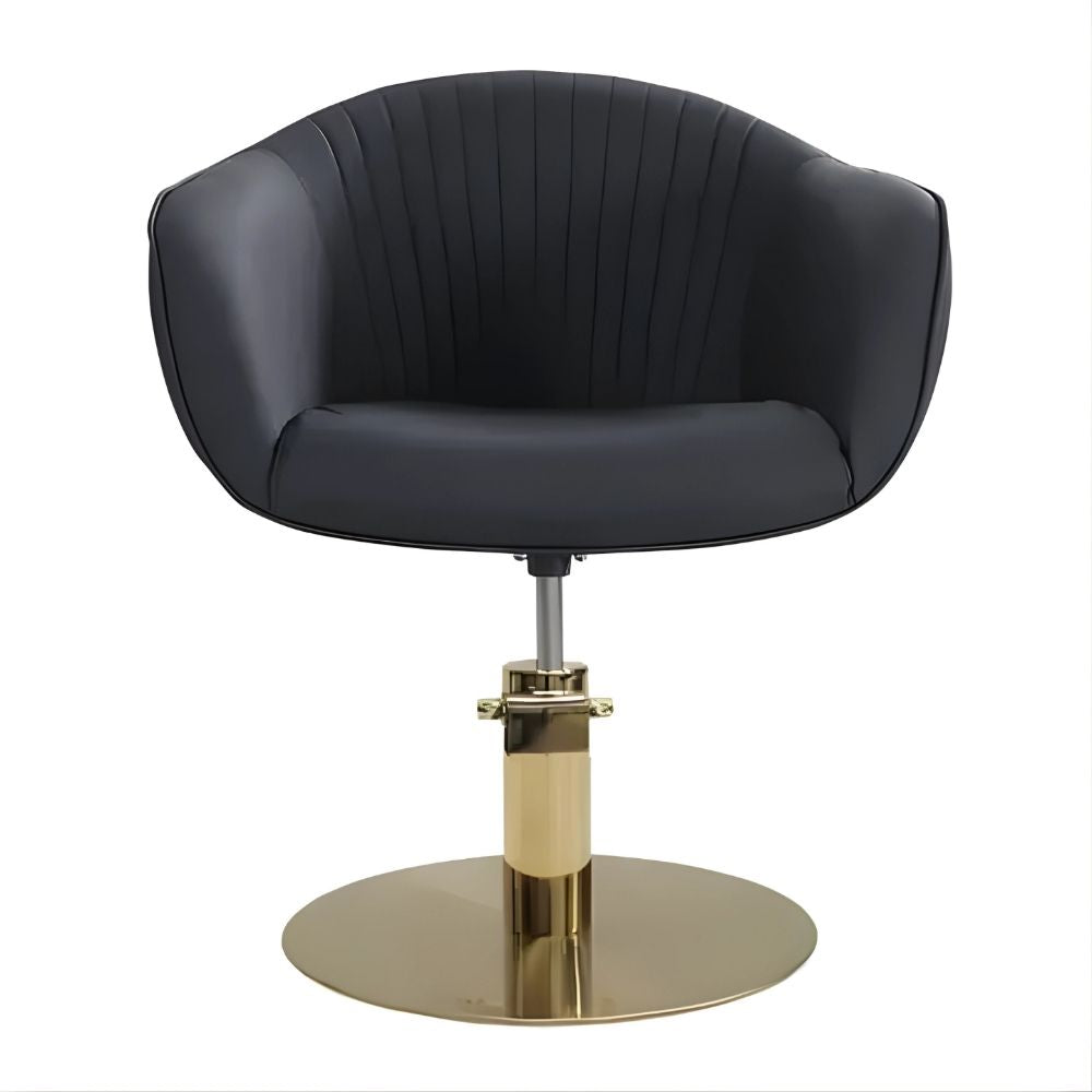 DSSE Aria Salon Chair Black Round Aluminium Brushed Gold Base Front View