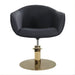 DSSE Aria Salon Chair Black Round Aluminium Brushed Gold Base Front View