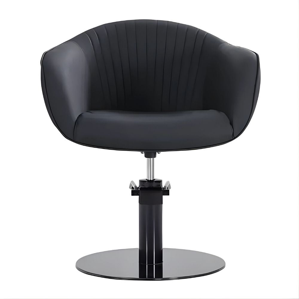DSSE Aria Salon Chair Black Round Black Gloss Base Front View