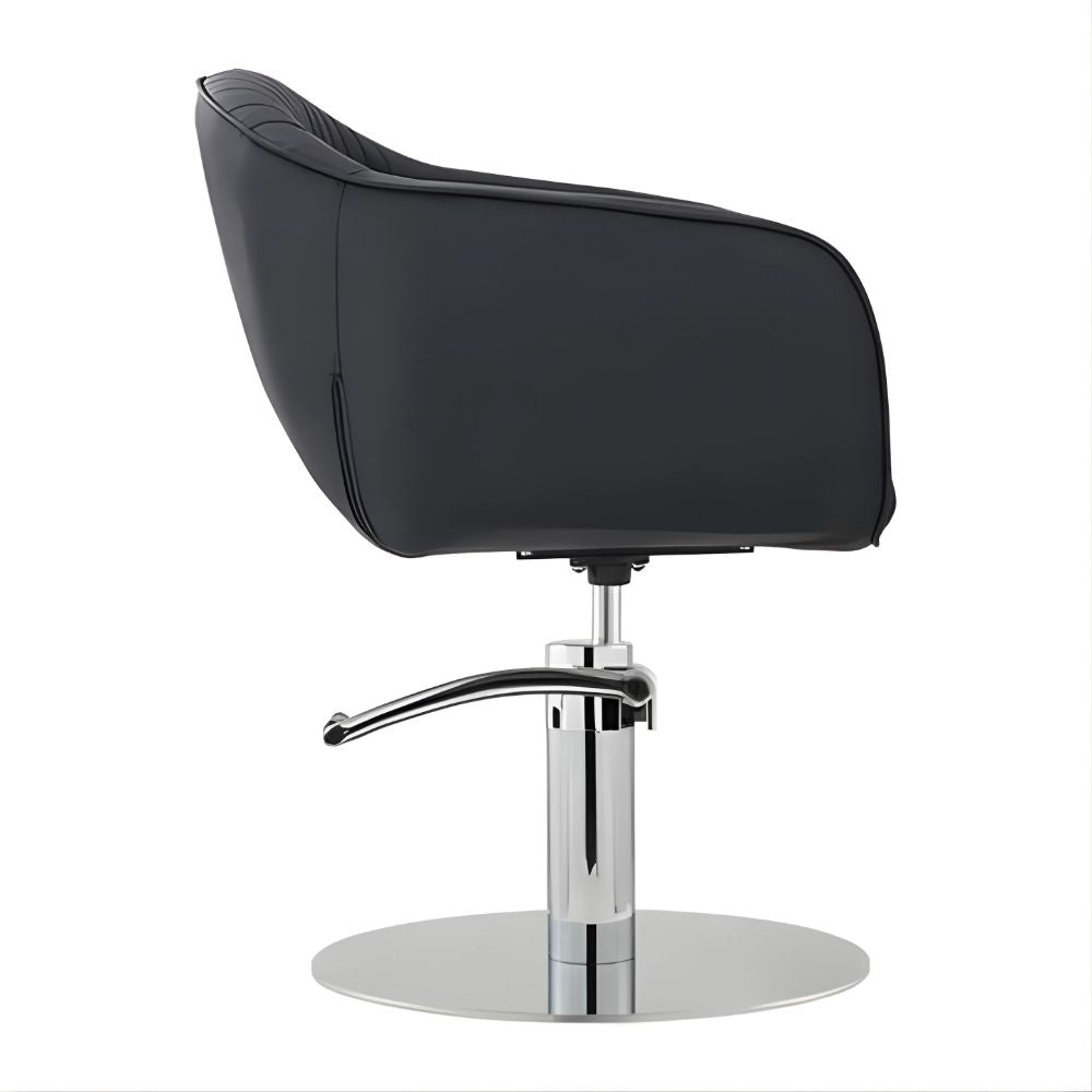 DSSE Aria Salon Chair Black Round Chrome Base Side View