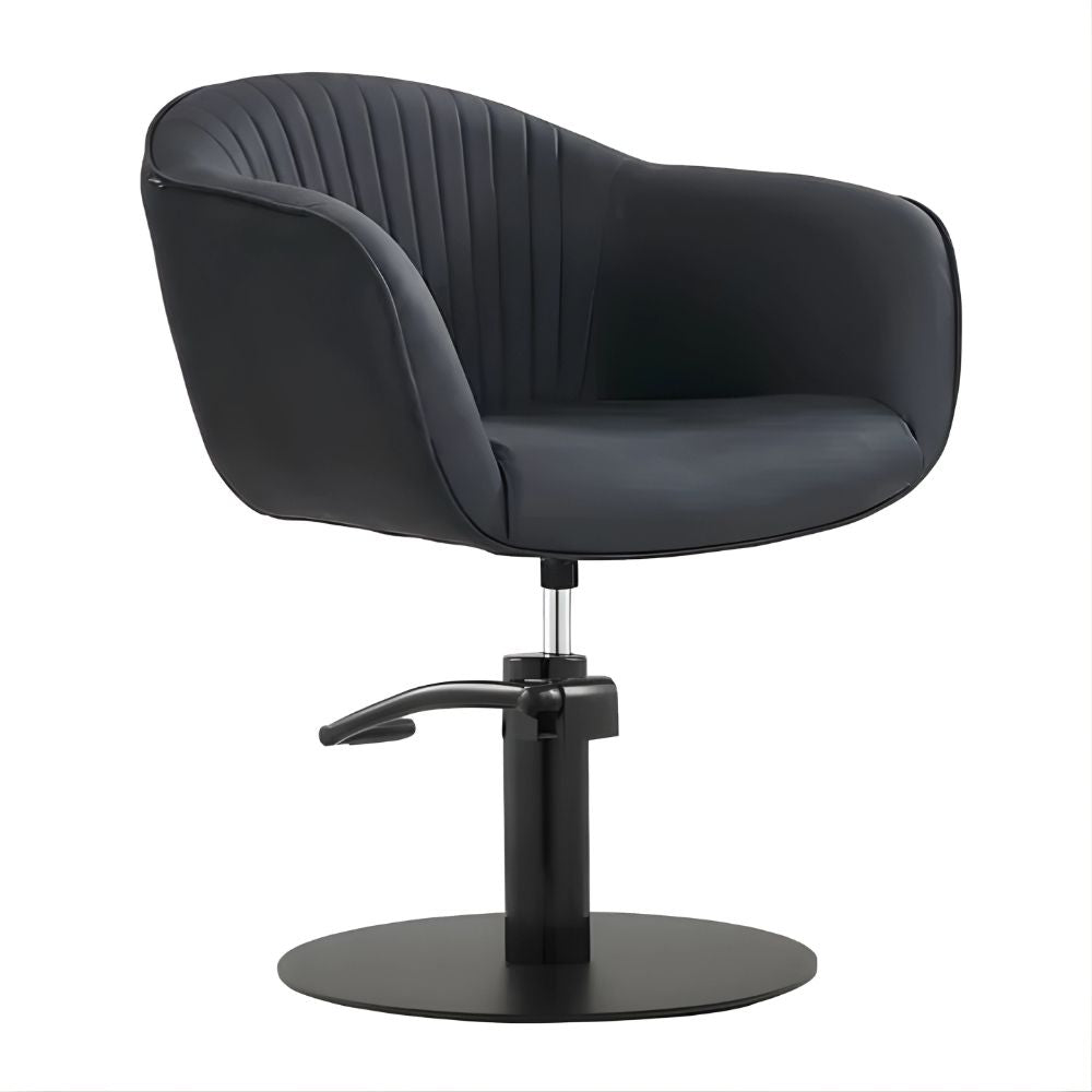 DSSE Aria Salon Chair Black Round Flat Satin Black Base Front Side View