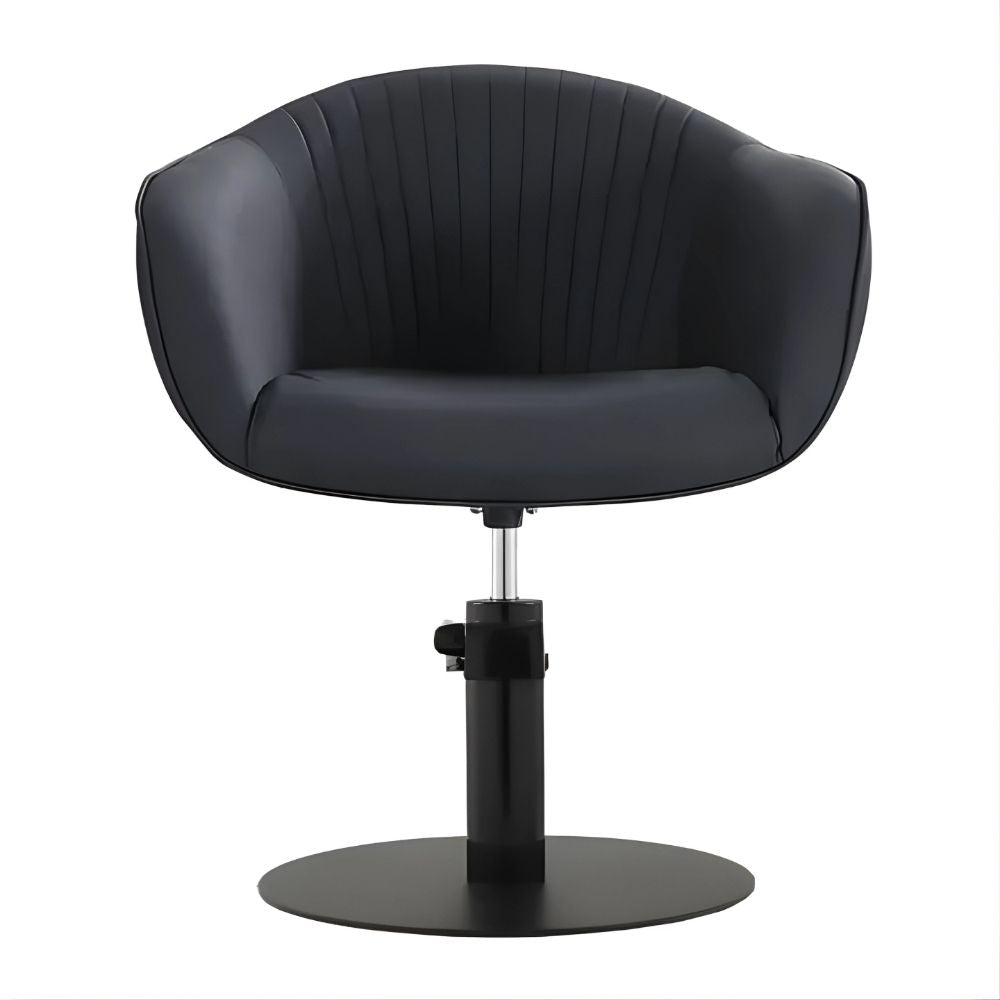 DSSE Aria Salon Chair Black Round Flat Satin Black Base Front View