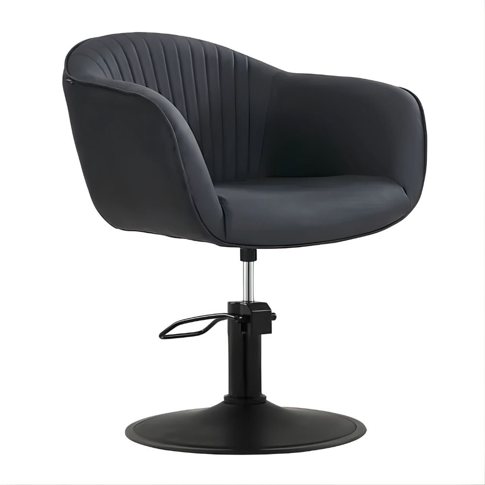 DSSE Aria Salon Chair Black Round Matte Black Base Front Side View