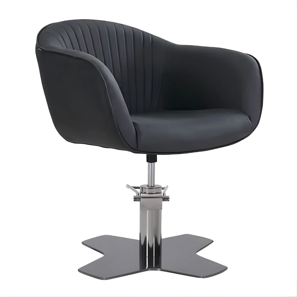 DSSE Aria Salon Chair Black Xcel Grey Base Front Side View