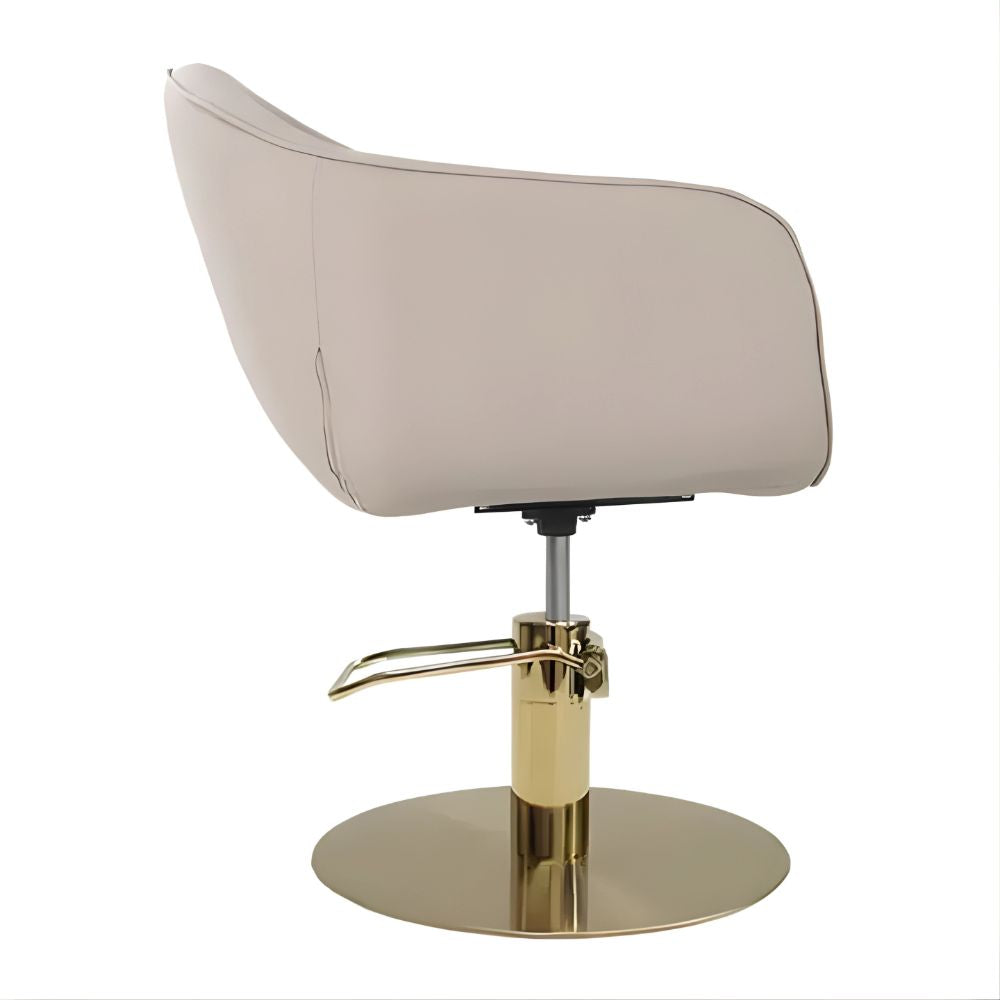 DSSE Aria Salon Chair Latte Round Aluminium Brushed Gold Base Side View