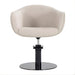 DSSE Aria Salon Chair Latte Round Black Gloss Base Front View