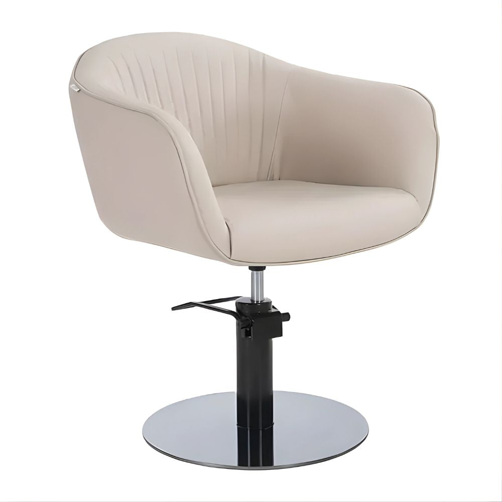 DSSE Aria Salon Chair Latte Round Black Gloss Front Side View
