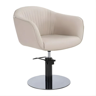 DSSE Aria Salon Chair Latte Round Black Gloss Front Side View