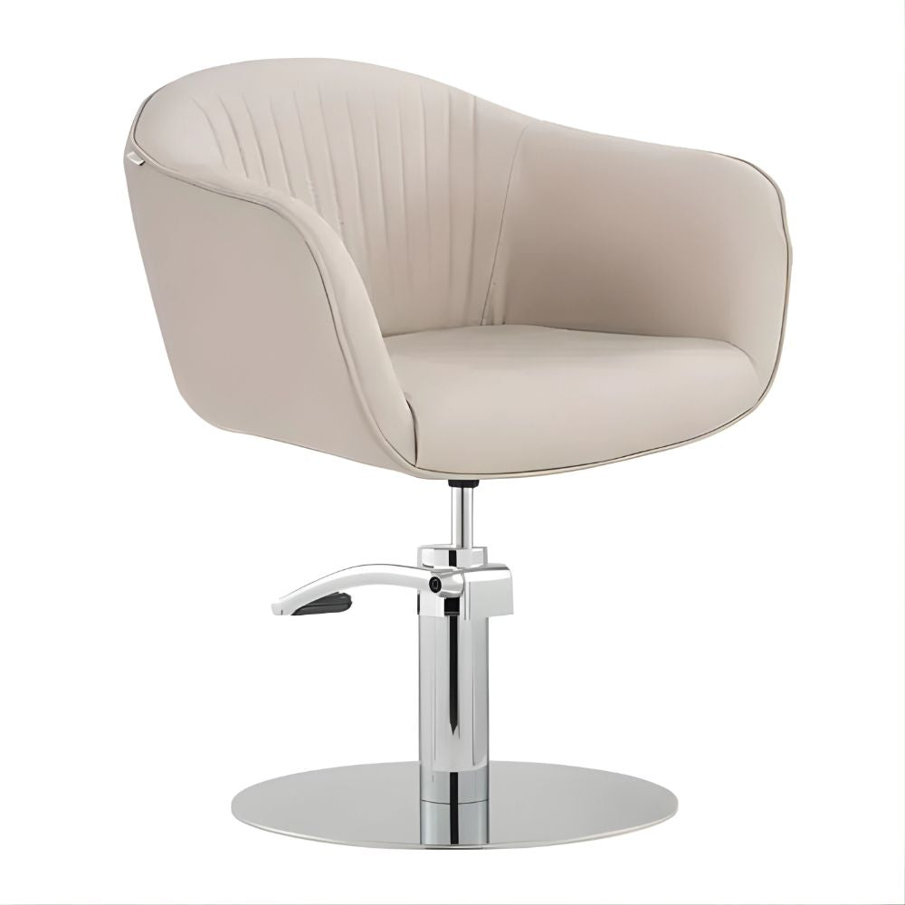 DSSE Aria Salon Chair Latte Round Chrome Base Front Side View