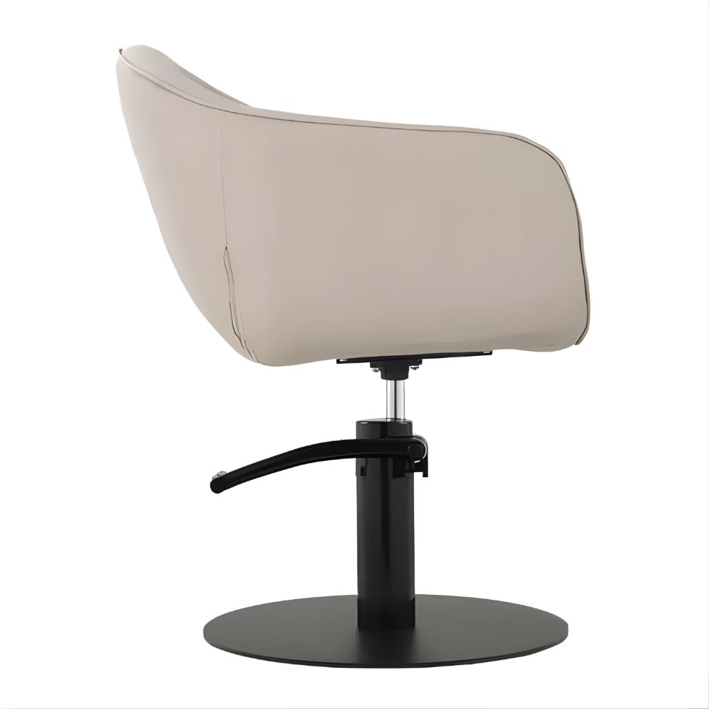 DSSE Aria Salon Chair Latte Round Flat Satin Black Base Side View