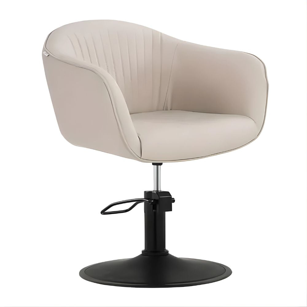 DSSE Aria Salon Chair Latte Round Matte Black Base Front Side View