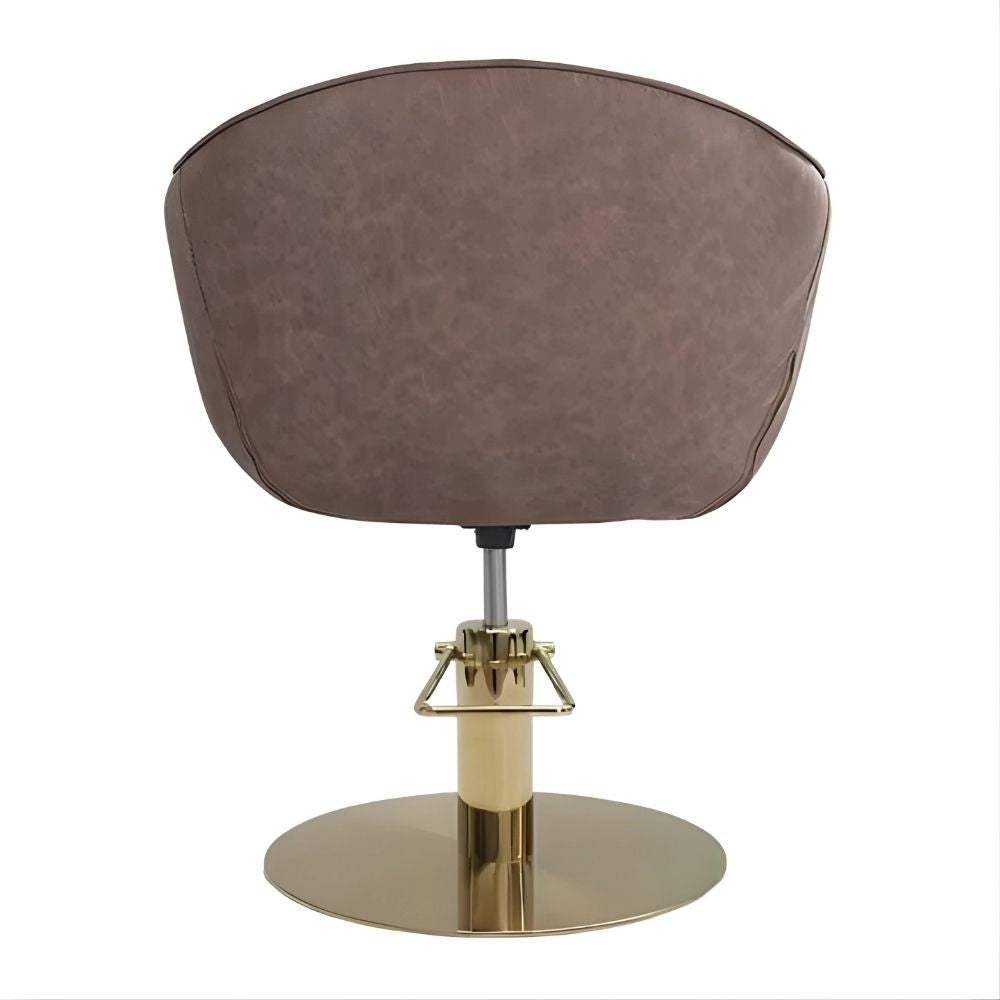 DSSE Aria Salon Chair Mocha Round Aluminium Brushed Gold Base Rear View