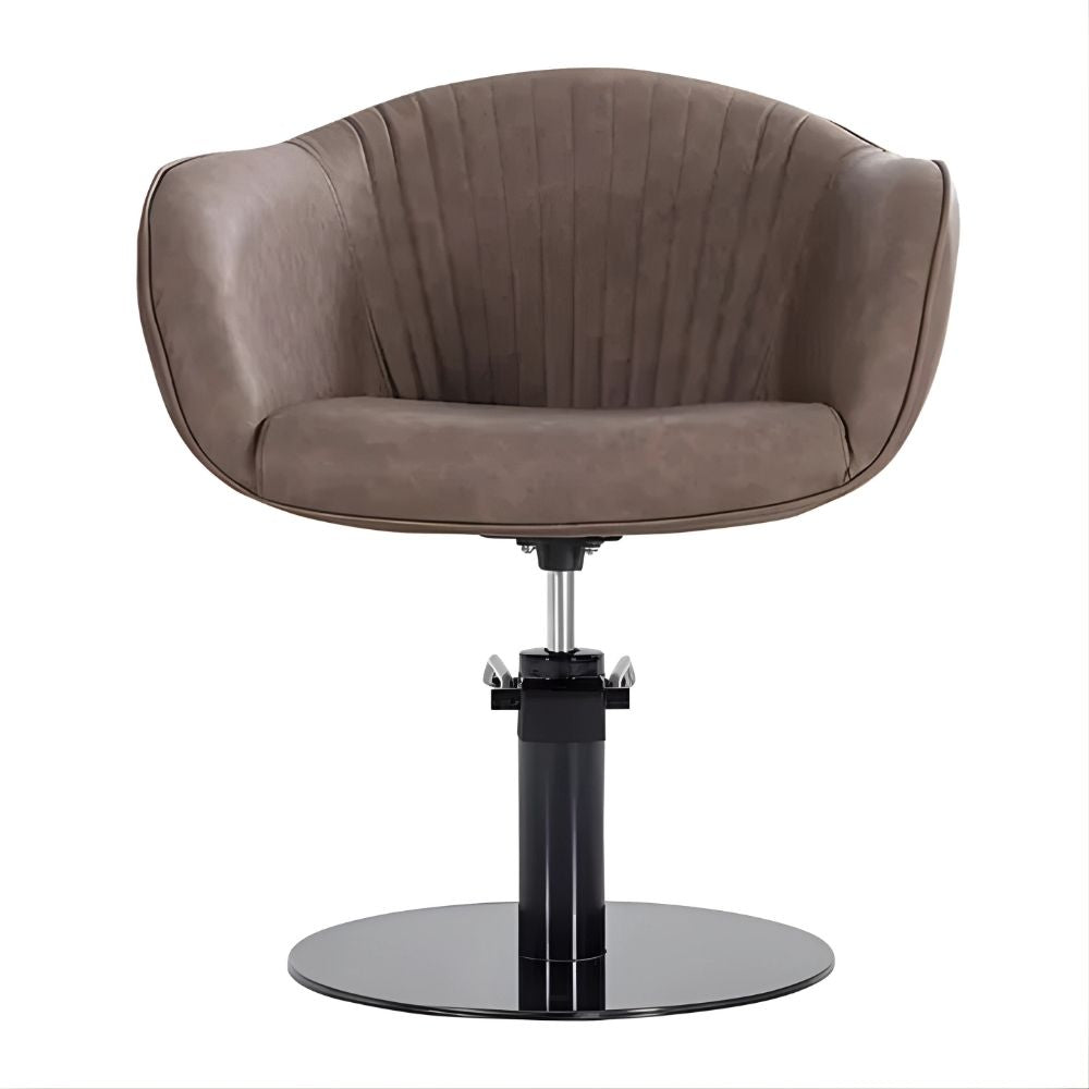 DSSE Aria Salon Chair Mocha Round Black Gloss Base Front View