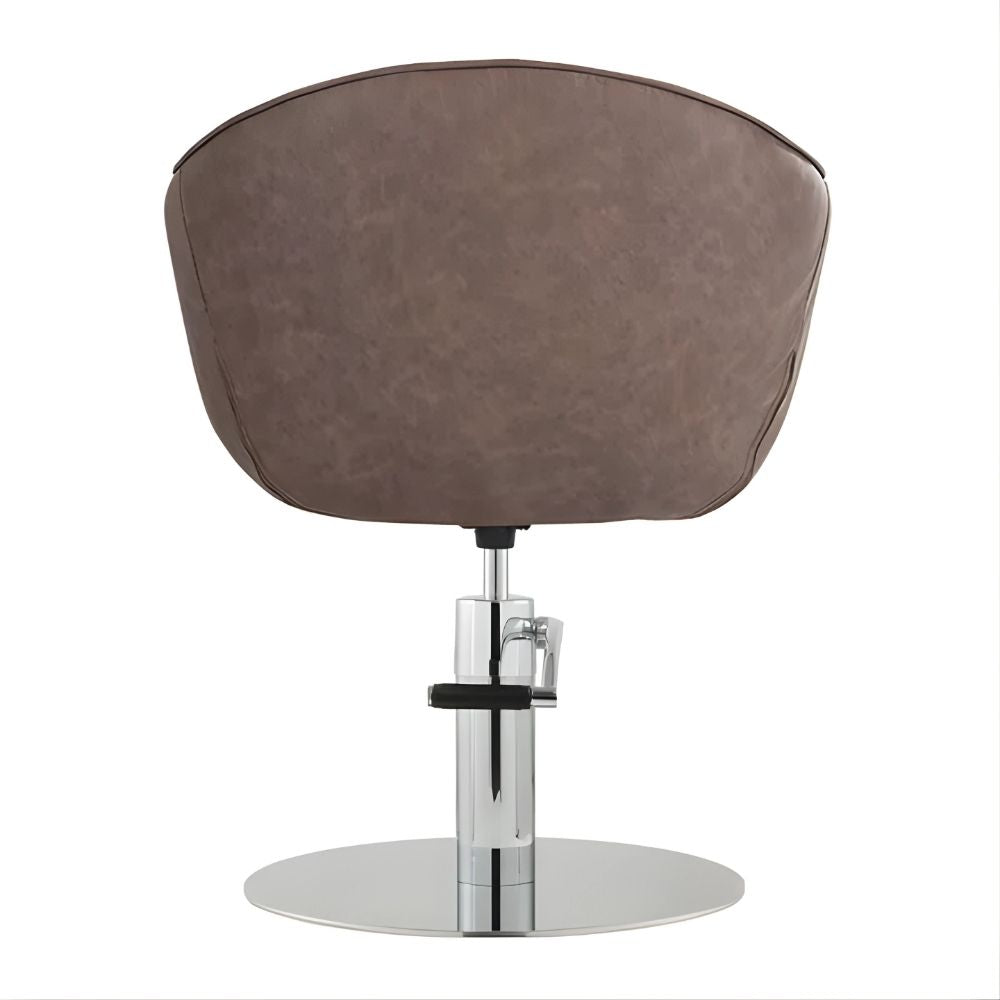 DSSE Aria Salon Chair Mocha Round Chrome Base Rear View