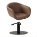 DSSE Aria Salon Chair Mocha Round Flat Satin Black Base Front Side View