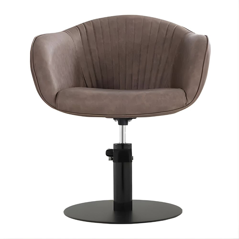 DSSE Aria Salon Chair Mocha Round Flat Satin Black Base Front View