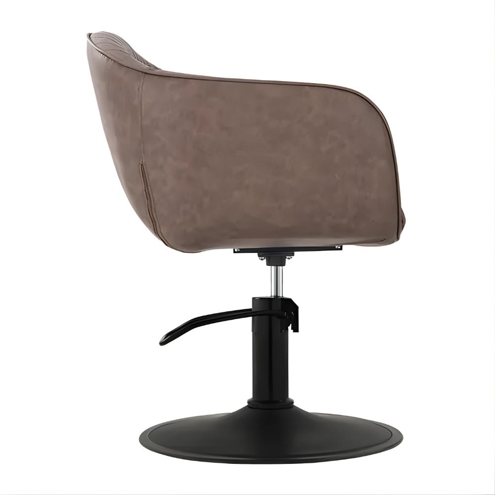 DSSE Aria Salon Chair Mocha Round Matte Black Base Side View