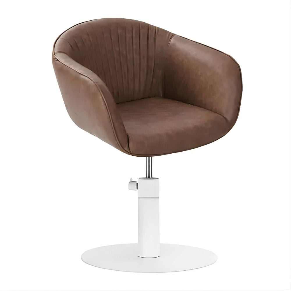 DSSE Aria Salon Chair Mocha Round White Base Front Side View