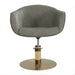 DSSE Aria Salon Chair Olive Mist Round Aluminium Brushed Gold Base Front View
