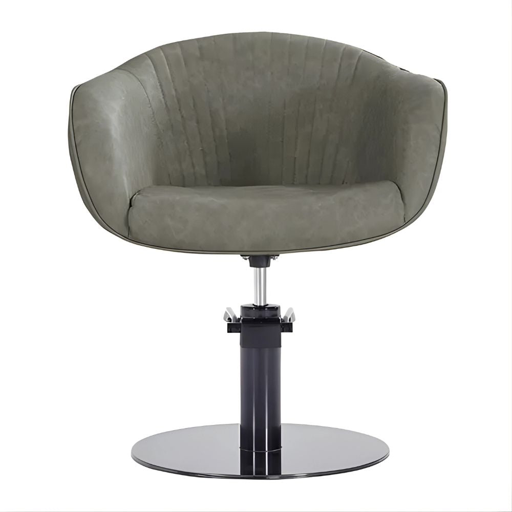 DSSE Aria Salon Chair Olive Mist Round Black Gloss Base Front View
